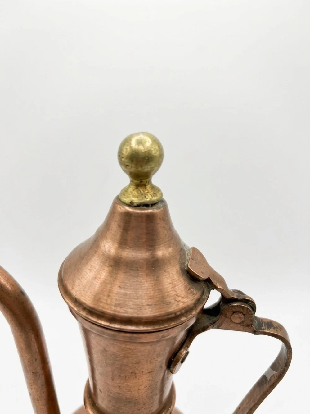 Vintage Hammered Copper Ewer Pitcher with Brass Finial